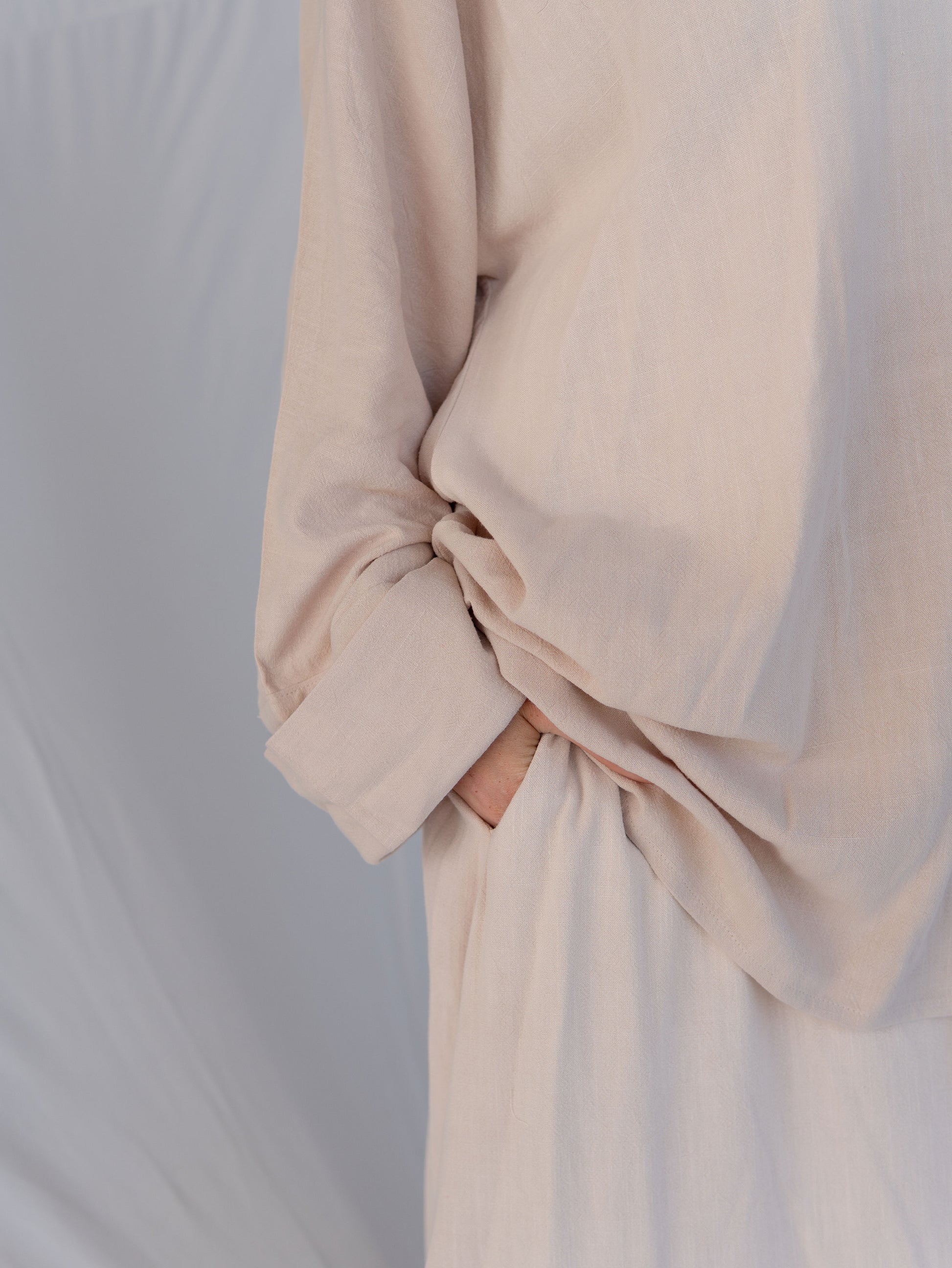 Ensemble en Lin Élégance d’Été-Haut Col Chemise & Jupe Fluide